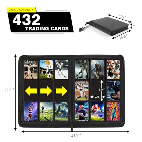 Comnge 9-Pocket Card Binder - Holds 432 Cards, Premium Zippered Card Album Folder, 24 Side Loading Pages, Compatible with Penny Sleeves for Basketball Football, TCG, and Game Card Storage & Display(Black) - Image 2