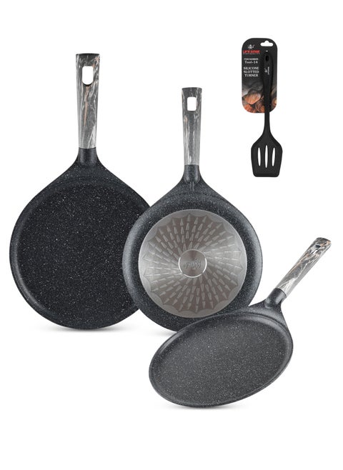 Roti Maker Crepe Pan Set , Non Stick Multi Layer Granite Coating , 100% PFOA FREE Tawa Pan , Induction Bottom Skillet  Pan for Pizza, Omelette, Tortillas & Roti 22/26/28cm