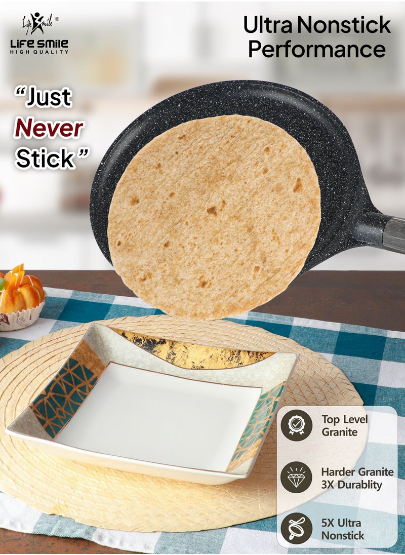 Life Smile - Roti Maker Crepe Pan Set , Non Stick Multi Layer Granite Coating , 100% PFOA FREE Tawa Pan , Induction Bottom Skillet  Pan for Pizza, Omelette, Tortillas & Roti 22/26/28cm - Image 1