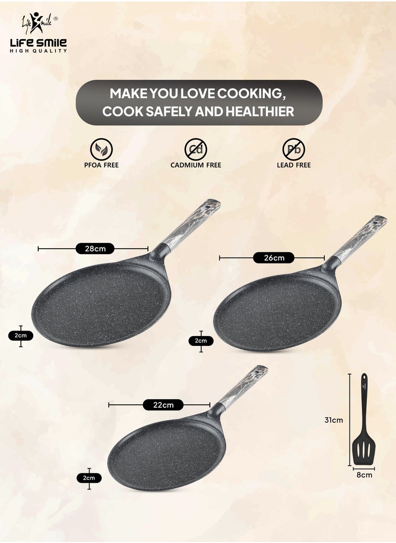 Life Smile - Roti Maker Crepe Pan Set , Non Stick Multi Layer Granite Coating , 100% PFOA FREE Tawa Pan , Induction Bottom Skillet  Pan for Pizza, Omelette, Tortillas & Roti 22/26/28cm - Image 1