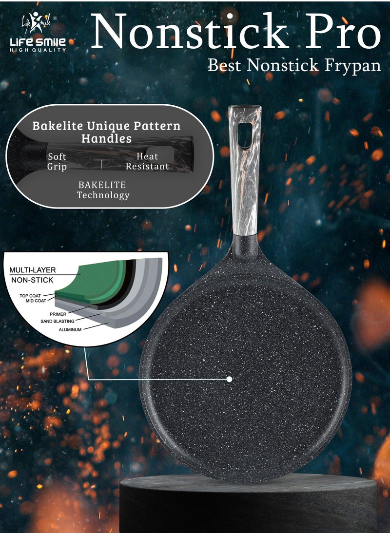 Life Smile - Roti Maker Crepe Pan Set , Non Stick Multi Layer Granite Coating , 100% PFOA FREE Tawa Pan , Induction Bottom Skillet  Pan for Pizza, Omelette, Tortillas & Roti 22/26/28cm - Image 1