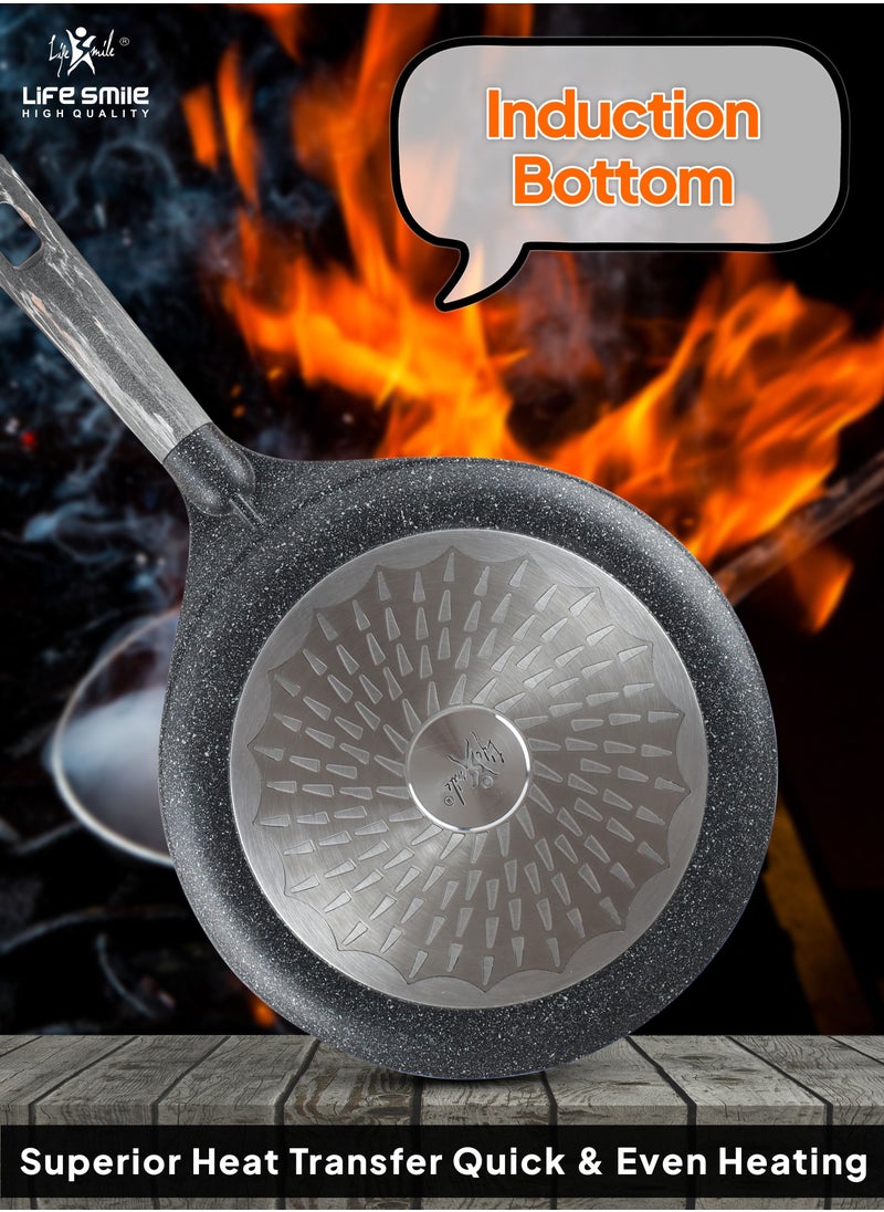 Life Smile - Roti Maker Crepe Pan Set , Non Stick Multi Layer Granite Coating , 100% PFOA FREE Tawa Pan , Induction Bottom Skillet  Pan for Pizza, Omelette, Tortillas & Roti 22/26/28cm - Image 1