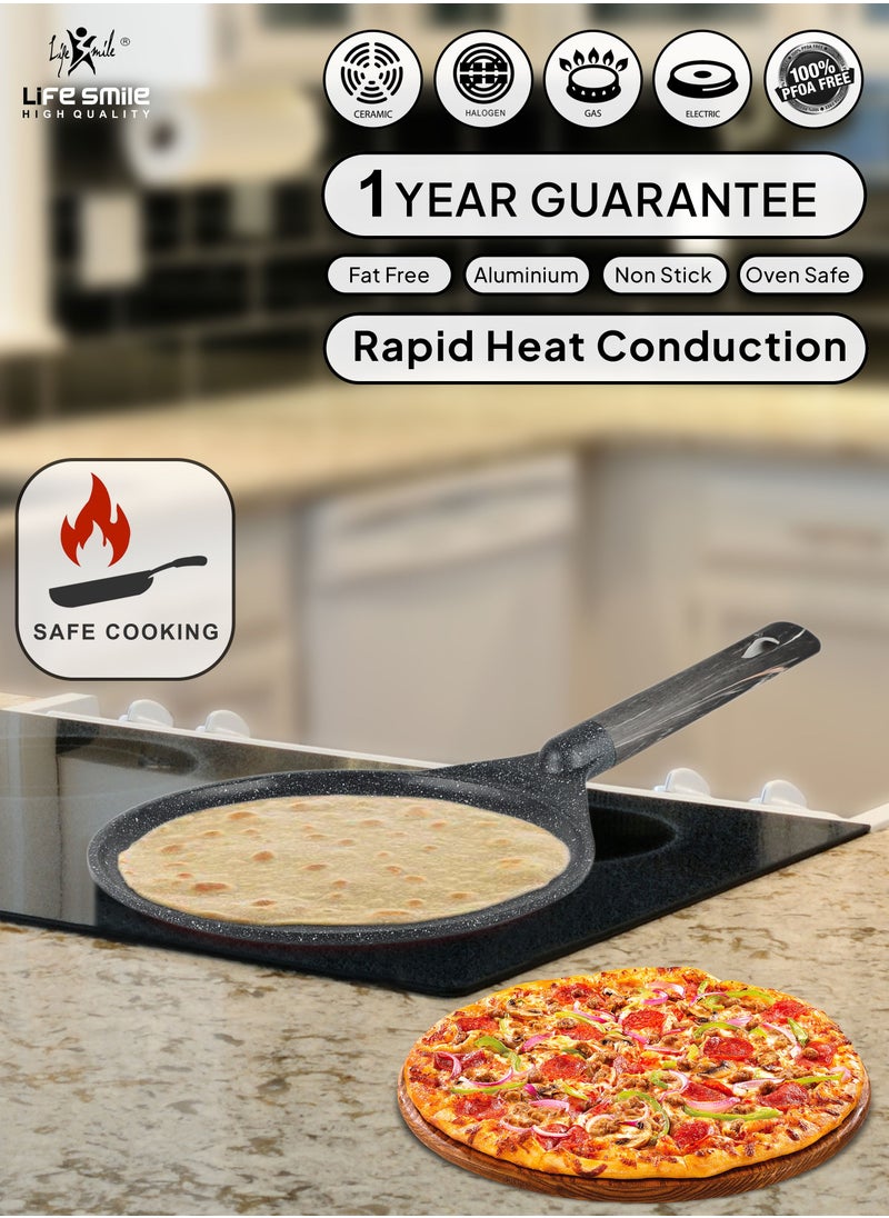 Life Smile - Roti Maker Crepe Pan Set , Non Stick Multi Layer Granite Coating , 100% PFOA FREE Tawa Pan , Induction Bottom Skillet  Pan for Pizza, Omelette, Tortillas & Roti 22/26/28cm - Image 1