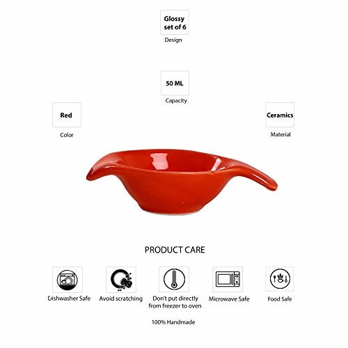 Caffeine Ceramic Stonwear Handmade Red Glossy Dip and Sauce (Set of 6, 40 ml) - Image 5