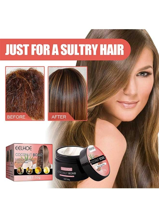EELHOE Coconut Hair Mask 50g,Smooth And Moisturizing Hair Mask,Has The Effect Of Improving Hair,Enhancing And Nourishing Hair,Making It Light And Smooth,Suitable For All Hair Types  - Image 1