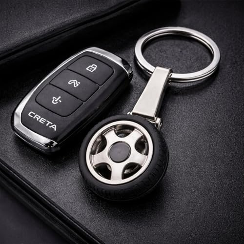 Giftana Tyre Keychain for Car, Key Chain Key Ring, Car Keychain, Keyring with Spinning Tyre Car Accessories Silver Metal Key chain Gift, Tyre Key Ring Key chains for Bike, Birthday Gifts (Pack of 1) - Image 5