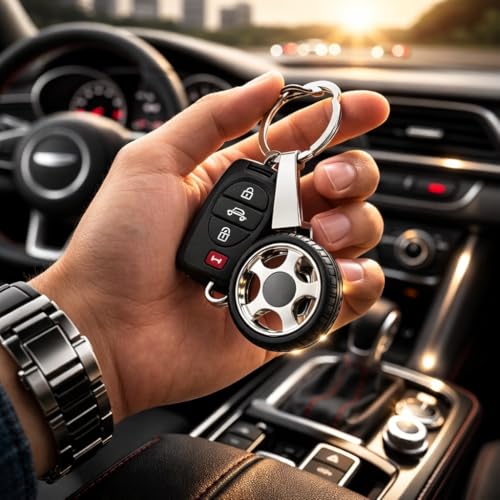 Giftana Tyre Keychain for Car, Key Chain Key Ring, Car Keychain, Keyring with Spinning Tyre Car Accessories Silver Metal Key chain Gift, Tyre Key Ring Key chains for Bike, Birthday Gifts (Pack of 1) - Image 3