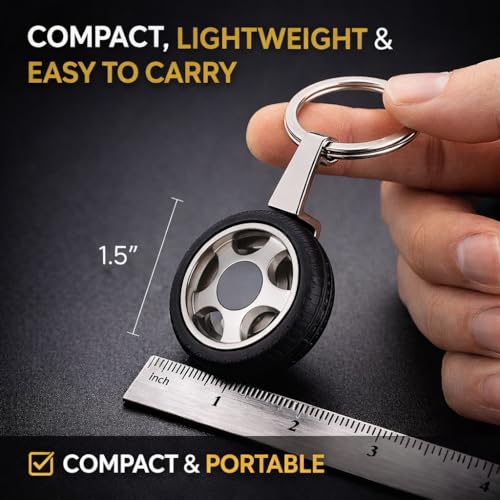Giftana Tyre Keychain for Car, Key Chain Key Ring, Car Keychain, Keyring with Spinning Tyre Car Accessories Silver Metal Key chain Gift, Tyre Key Ring Key chains for Bike, Birthday Gifts (Pack of 1) - Image 4