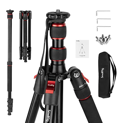 SmallRig T-10 Camera Tripod, 68" Foldable Aluminum Tripod & Monopod, Compatible with 1/4"-20 and 3/8"-16 Video Head, Payload 33lb, Adjustable Height from 19.7" to 67.7" for Camera, Phone - 3983 - Image 1