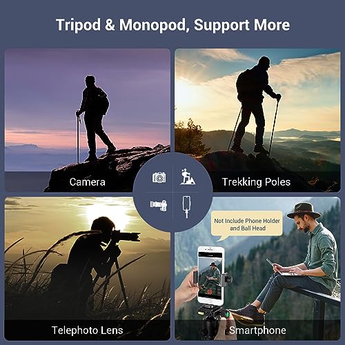 SmallRig T-10 Camera Tripod, 68" Foldable Aluminum Tripod & Monopod, Compatible with 1/4"-20 and 3/8"-16 Video Head, Payload 33lb, Adjustable Height from 19.7" to 67.7" for Camera, Phone - 3983 - Image 2