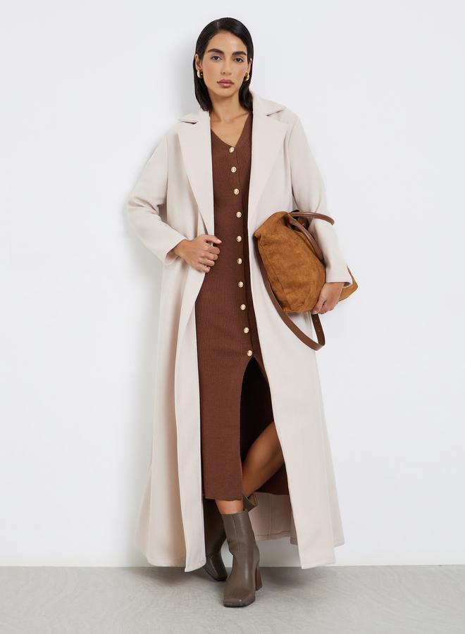 Styli Solid Front Open Notch Lapel Abaya - Image 1