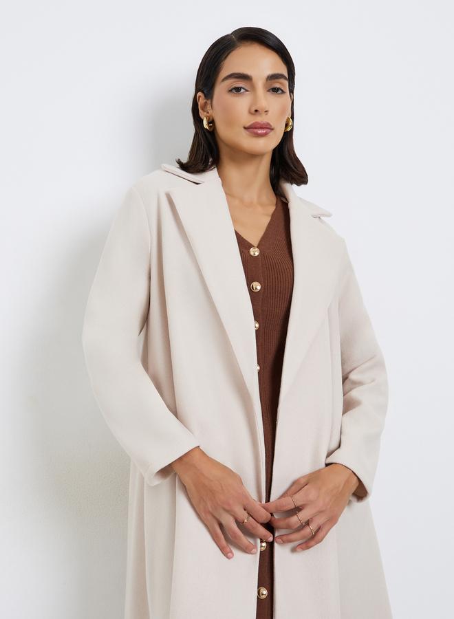 Styli Solid Front Open Notch Lapel Abaya - Image 2