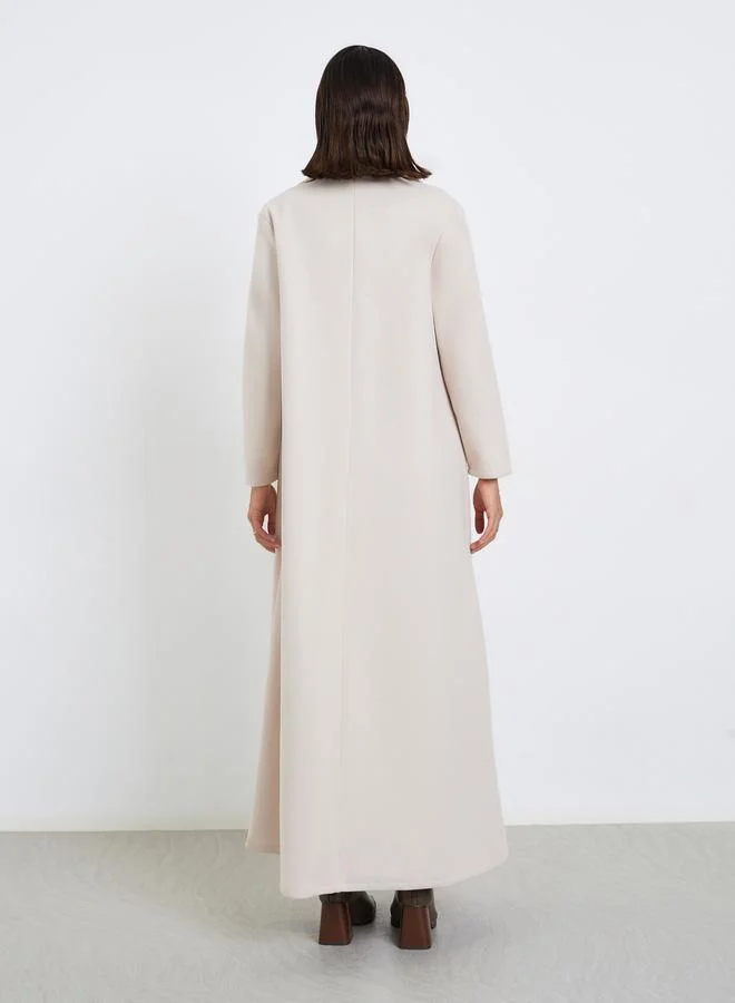 Styli Solid Front Open Notch Lapel Abaya
