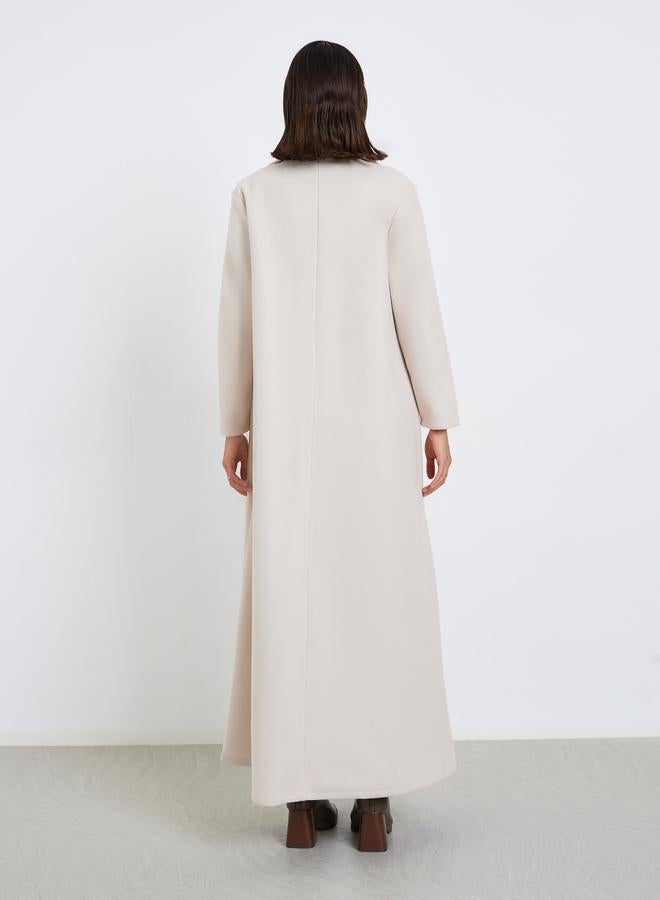 Styli Solid Front Open Notch Lapel Abaya - Image 5