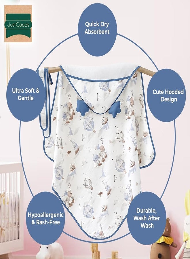 JUST GOODS Muslin Hooded Baby Towel (Blue, Muslin Hooded Baby Towel – Soft & Breathable Cotton, RED Color) - Image 5