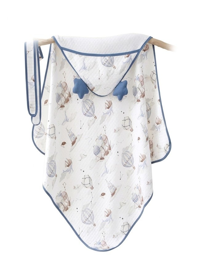 JUST GOODS Muslin Hooded Baby Towel (Blue, Muslin Hooded Baby Towel – Soft & Breathable Cotton, RED Color) - Image 1