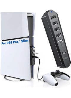 إيروريكس موزع USB مزود بـ 6 منافذ لجهاز PS5 Pro وPS5 Slim Disc & Digital New Console وموسع منافذ USB إضافي عالي السرعة لملحقات PS5 Pro ومحول شحن لجهاز PS5 Slim مع منفذ واحد من النوع C 3.0 Plus و4 منافذ USB A 2.0 Plus ومنفذ شحن واحد  - Image 1