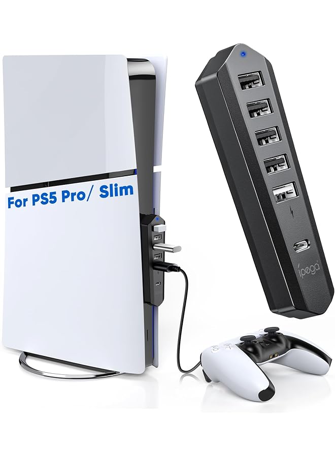 erorex 6 Ports Usb Hub For Ps5 Pro Ps5 Slim Disc＆Digital New Console High Speed Extra Usb Port Extender For Ps5 Pro Accessories Charging Adapter For Ps5 Slim With 1 Type C 3.0 Plus 4 Usb A 2.0 Plus 1 Charging Port - Image 1