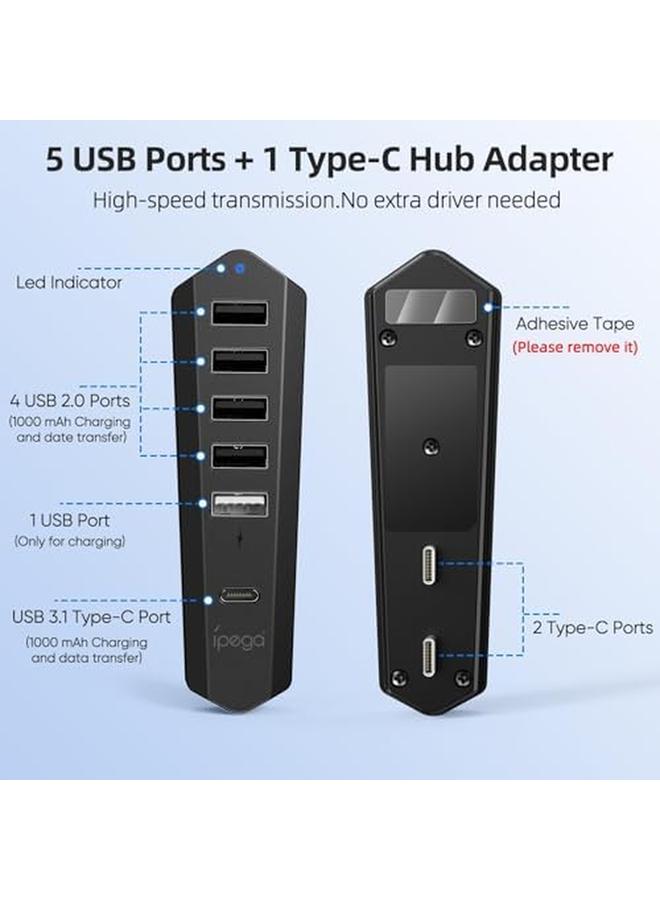erorex 6 Ports Usb Hub For Ps5 Pro Ps5 Slim Disc＆Digital New Console High Speed Extra Usb Port Extender For Ps5 Pro Accessories Charging Adapter For Ps5 Slim With 1 Type C 3.0 Plus 4 Usb A 2.0 Plus 1 Charging Port - Image 2
