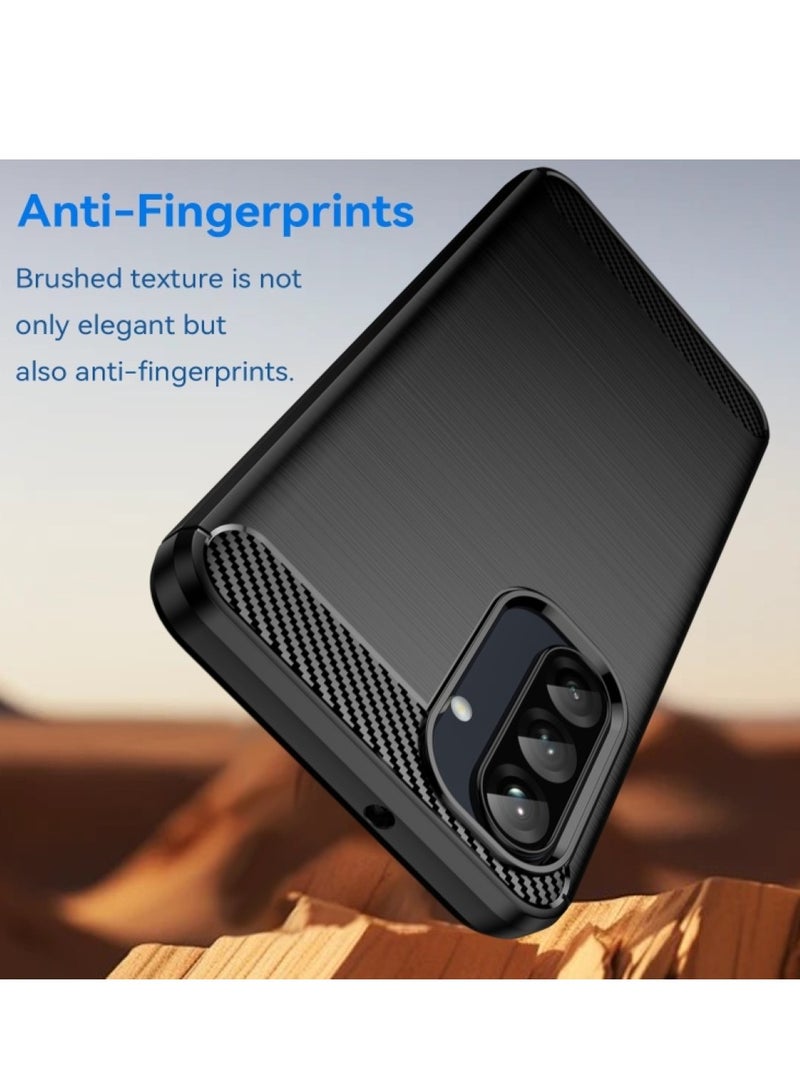 Samsung Galaxy A26 5G - Rugged Shield Protective Cover, Brushed Carbon Fiber Texture, Shockproof TPU, Anti-Slip, Elegant Thin, and Shock-Absorbing - Black - Image 2