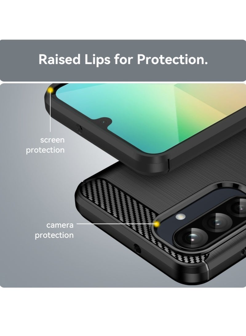Samsung Galaxy A26 5G - Rugged Shield Protective Cover, Brushed Carbon Fiber Texture, Shockproof TPU, Anti-Slip, Elegant Thin, and Shock-Absorbing - Black - Image 3