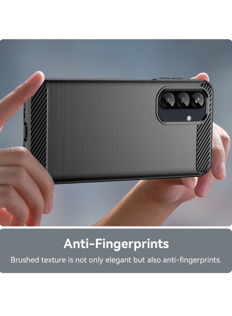 Samsung Galaxy A26 5G - Rugged Shield Protective Cover, Brushed Carbon Fiber Texture, Shockproof TPU, Anti-Slip, Elegant Thin, and Shock-Absorbing - Black - Image 4