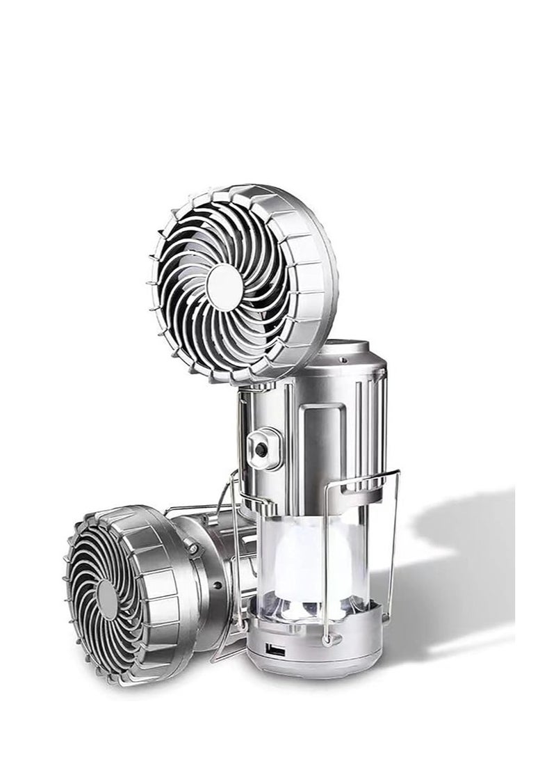 فانوس تخييم مع مروحة، فانوس يدوي قابل للطي وقابل لإعادة الشحن، يعمل بالطاقة الشمسية والبطارية، مصباح تخييم للنزهات والشواء وصيد الأسماك والسفر، مصباح طوارئ قابل لإعادة الشحن - Image 1