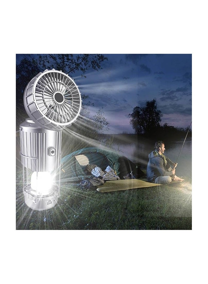 فانوس تخييم مع مروحة، فانوس يدوي قابل للطي وقابل لإعادة الشحن، يعمل بالطاقة الشمسية والبطارية، مصباح تخييم للنزهات والشواء وصيد الأسماك والسفر، مصباح طوارئ قابل لإعادة الشحن - Image 3
