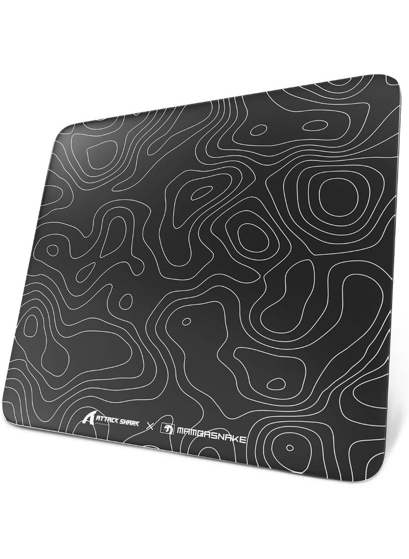 هجوم القرش CM05 Glass Gaming Mouse Pad,17.7x15.7 in Large Mouse Mat,Non Slip 9H Hard Mousepads,Nano-Textured Glass Surface with Improved Precision and Speed for FPS/MOBA - Black Contour - Image 1