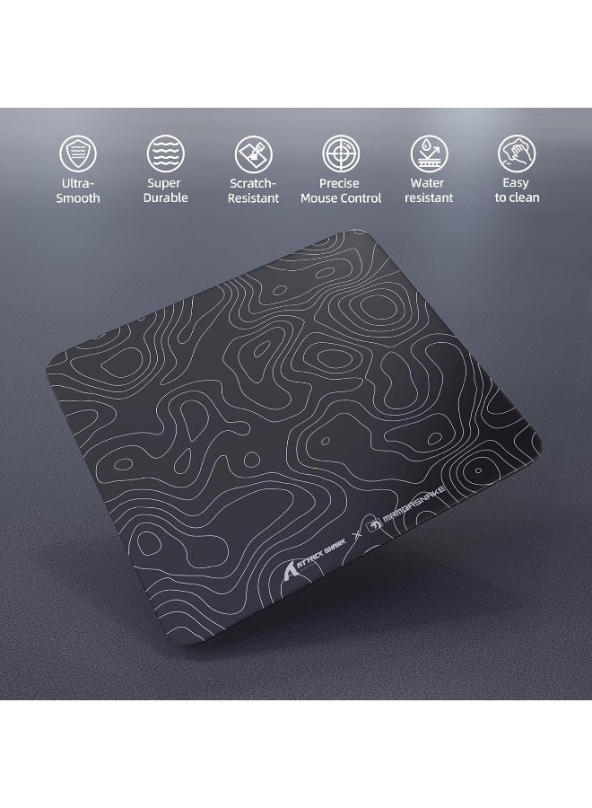 هجوم القرش CM05 Glass Gaming Mouse Pad,17.7x15.7 in Large Mouse Mat,Non Slip 9H Hard Mousepads,Nano-Textured Glass Surface with Improved Precision and Speed for FPS/MOBA - Black Contour - Image 3