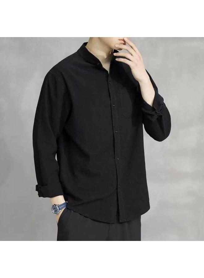 Autumn New Cotton And Linen Shirt Men's Casual Loose Korean Style Trendy Long Sleeve Shirt Jacket