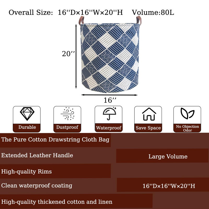 TeLUVHome سلة غسيل مائية بسعة 80 لتر من TeLUVHome مع مقبض جلدي عائلي، سلة غسيل في السكن الجامعي، حقيبة غسيل قابلة للطي في الحضانة (91-سلال غسيل مرضية) - Image 2