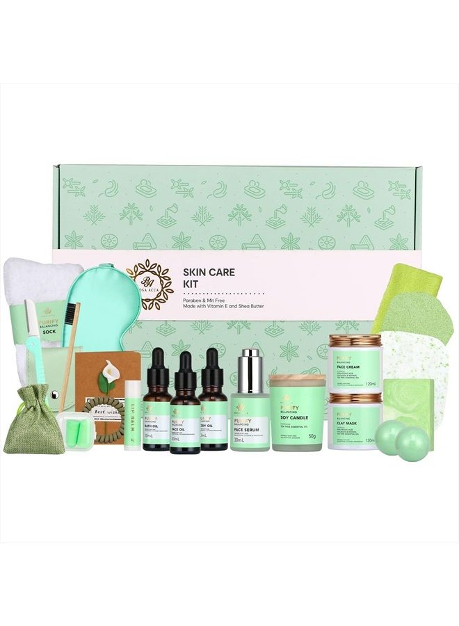 RA ROSA ACCA Facial Skin Care Set & Bath Spa Kit, Bath and Body At Home Spa Kit, Mothers Day Gifts Ideas, Self-care Relaxation Gift, Skin Care Collection plus essential oil, Hyaluronic Acid, Vitamin E.(Tea Tree) - Image 1