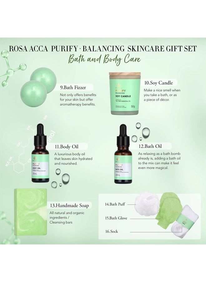 RA ROSA ACCA Facial Skin Care Set & Bath Spa Kit, Bath and Body At Home Spa Kit, Mothers Day Gifts Ideas, Self-care Relaxation Gift, Skin Care Collection plus essential oil, Hyaluronic Acid, Vitamin E.(Tea Tree) - Image 4