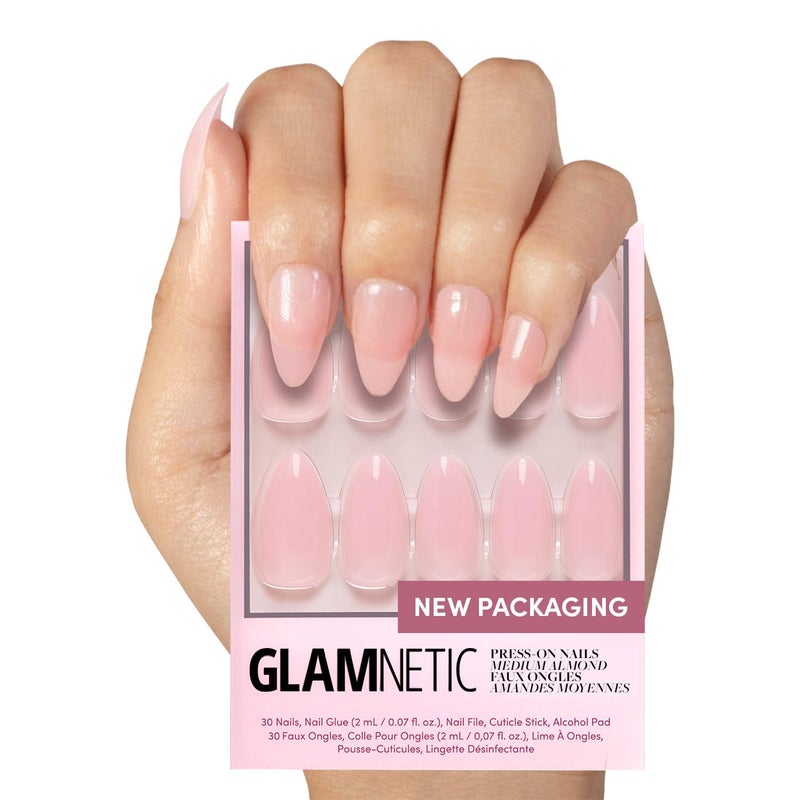 Glamnetic Glamnetic Press On Nails  Cloud 9  Jelly UV Finish Medium Pointed Almond Shape Reusable Pink Nail Kit in 15 Sizes SemiTransparent  30 Nail Kit with Glue 