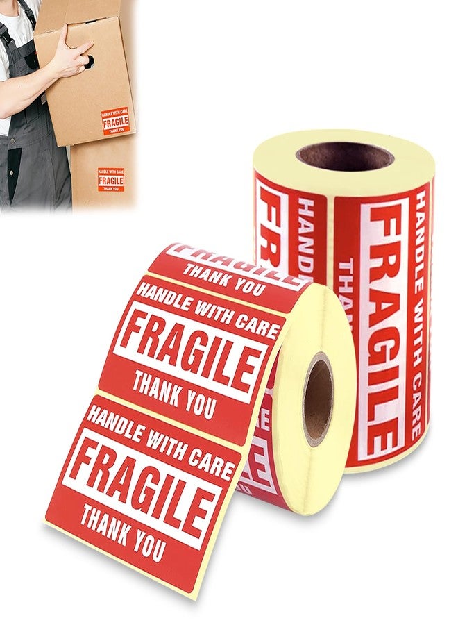 GLUN® Fragile Handle with Care Stickers, Red Warning Labels with Strong Adhesive for Shipping, Packing & Moving, Size 60x40 mm - Image 2