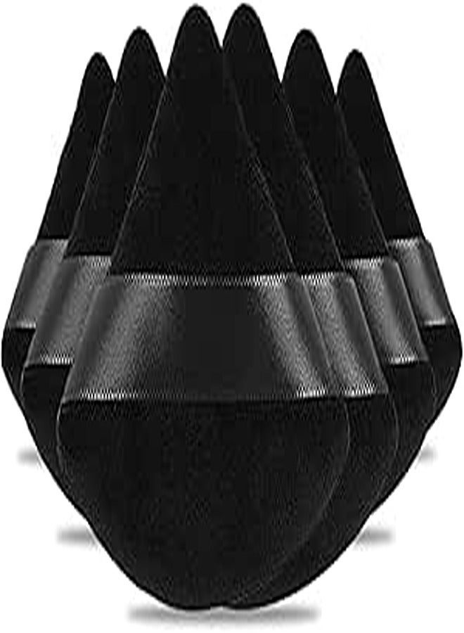 Makandup 6 Pieces Triangle Powder Puff Face Cosmetic Soft Velour Cotton Makeup Sponge for Face Body Loose Mineral Powder Wet Dry Makeup Tool (Black)