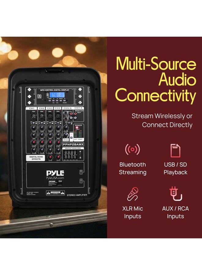 Pyle PA Speaker DJ Mixer Bundle - 300 W Portable Wireless Bluetooth Sound System w/USB SD XLR 1/4" RCA Inputs - Dual Speaker, Mixer, Microphone, Stand, Cable - Home/Outdoor Party - PPHP28AMX,Black - Image 5
