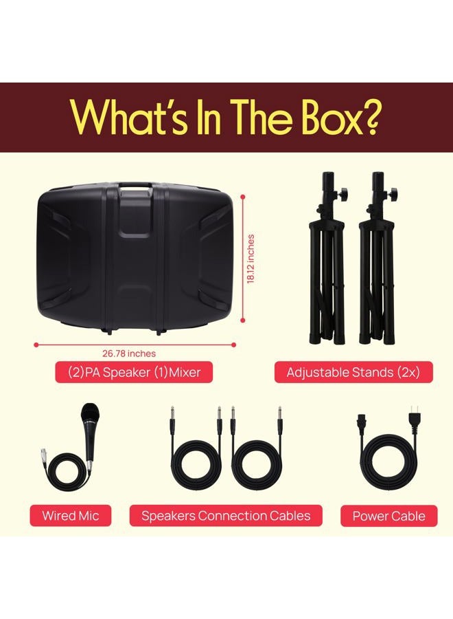 Pyle PA Speaker DJ Mixer Bundle - 300 W Portable Wireless Bluetooth Sound System w/USB SD XLR 1/4" RCA Inputs - Dual Speaker, Mixer, Microphone, Stand, Cable - Home/Outdoor Party - PPHP28AMX,Black - Image 3