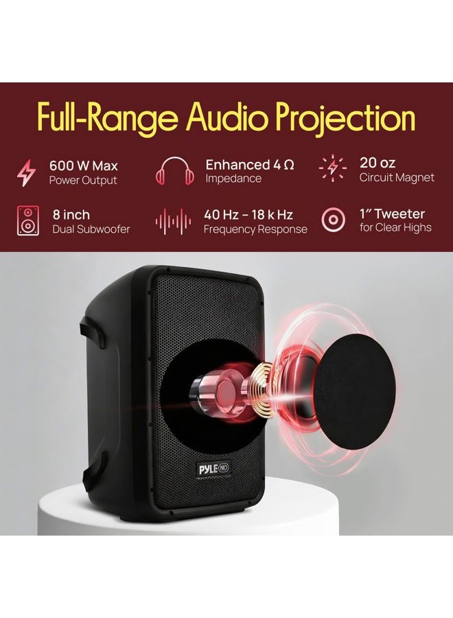 Pyle PA Speaker DJ Mixer Bundle - 300 W Portable Wireless Bluetooth Sound System w/USB SD XLR 1/4" RCA Inputs - Dual Speaker, Mixer, Microphone, Stand, Cable - Home/Outdoor Party - PPHP28AMX,Black - Image 2