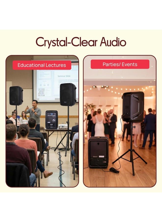 Pyle PA Speaker DJ Mixer Bundle - 300 W Portable Wireless Bluetooth Sound System w/USB SD XLR 1/4" RCA Inputs - Dual Speaker, Mixer, Microphone, Stand, Cable - Home/Outdoor Party - PPHP28AMX,Black - Image 4