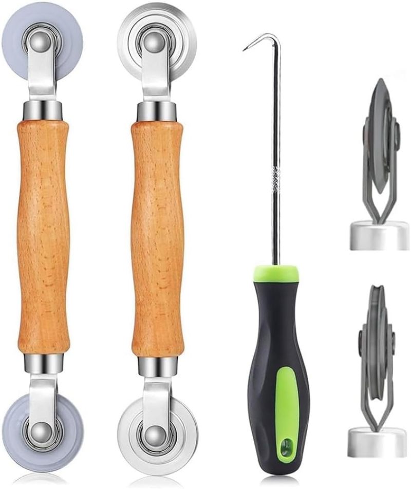 Mosquito net roller tool set, wooden nylon roller hook, leather rubber strip tool set, yarn changing net tool set, screen window roller, screen window hook 3pcs - Image 2