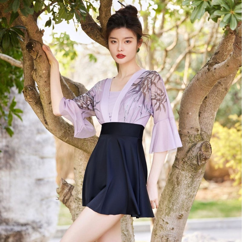Chinese-style one-piece swimsuit for womens meat-covered slimming small-style high-end style ins-style large-size boxer swimsuit Cuiwei  - Image 3