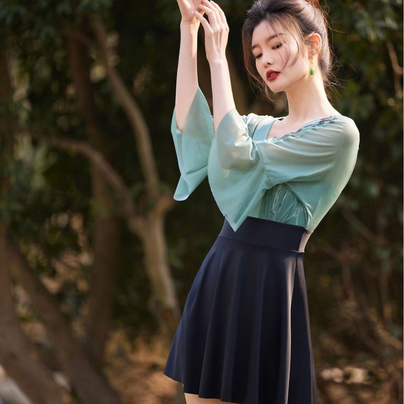 Chinese-style one-piece swimsuit for womens meat-covered slimming small-style high-end style ins-style large-size boxer swimsuit Cuiwei  - Image 1