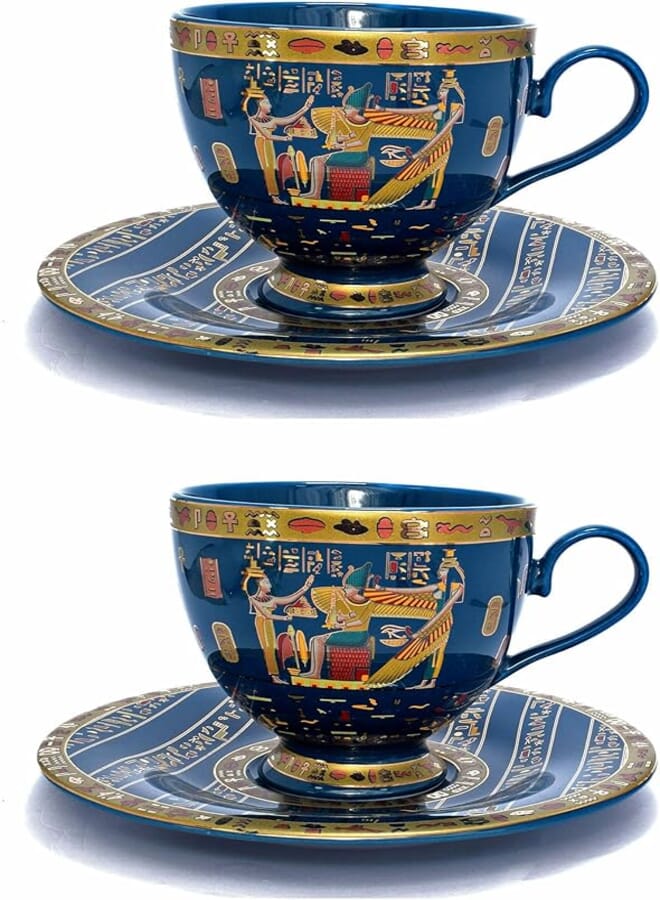 pack of 2 pieces of immatgar pharaonic Tea mug ancient Egyptian souvenirs gifts for women and men from Egypt (iisis - Blue - 300 MM)