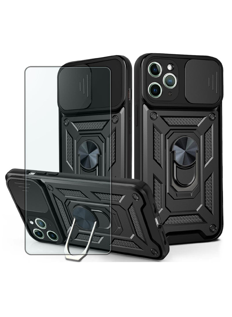 WRISTWISE Case Cover for iPhone 11 Pro with Camera Lens Cover 1 HD Screen Protector, 10 FT Military Grade Drop Protection, Magnetic Ring Holder Kickstand Protective Phone Case for iPhone 11 Pro 5.8 inch, Black - Image 1