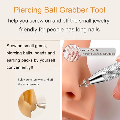Longita Piercing Ball Grabber Tool Piercing Assistant Tool Piercing Jewelry Septum Ball Screw Tools for Changing Jewelry Piercings Removal Tools Screw on Labret Lip Earring Balls Replacement Holder - Image 3