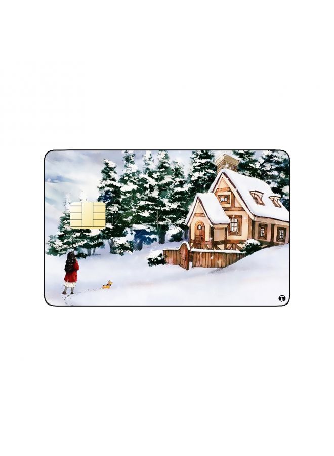 RKN PRINTED BANK CARD STICKER Cute Girl Drawing With Puppy In Snowy Village - Image 2