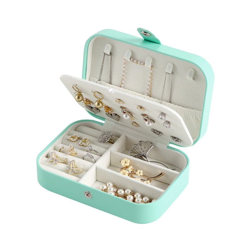Small Double-Layer Travel Jewelry Box and Organizer for Women, a Portable Storage Case and Holder for Necklaces, Earrings, and Rings