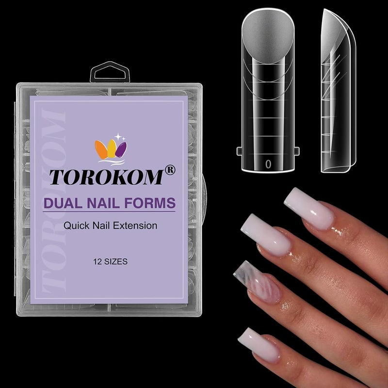 TOROKOM Dual Nail Forms for Poly Extension Gel 120 PCS Square Poly Nail Gel Nail Molds for Builder Extension Gel Nail Art Design SalonDIY